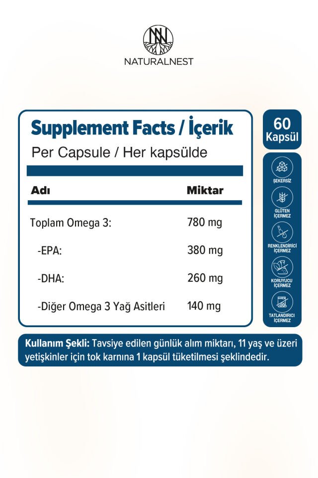 Omega 3 1200 Mg 60 Kapsül Balık Yağı Takviyesi — Trigliserid Form