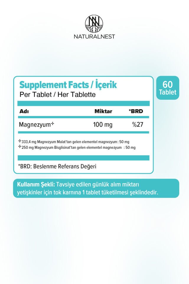 Magnezyum 60 Tablet — Malat — Bisglisinat